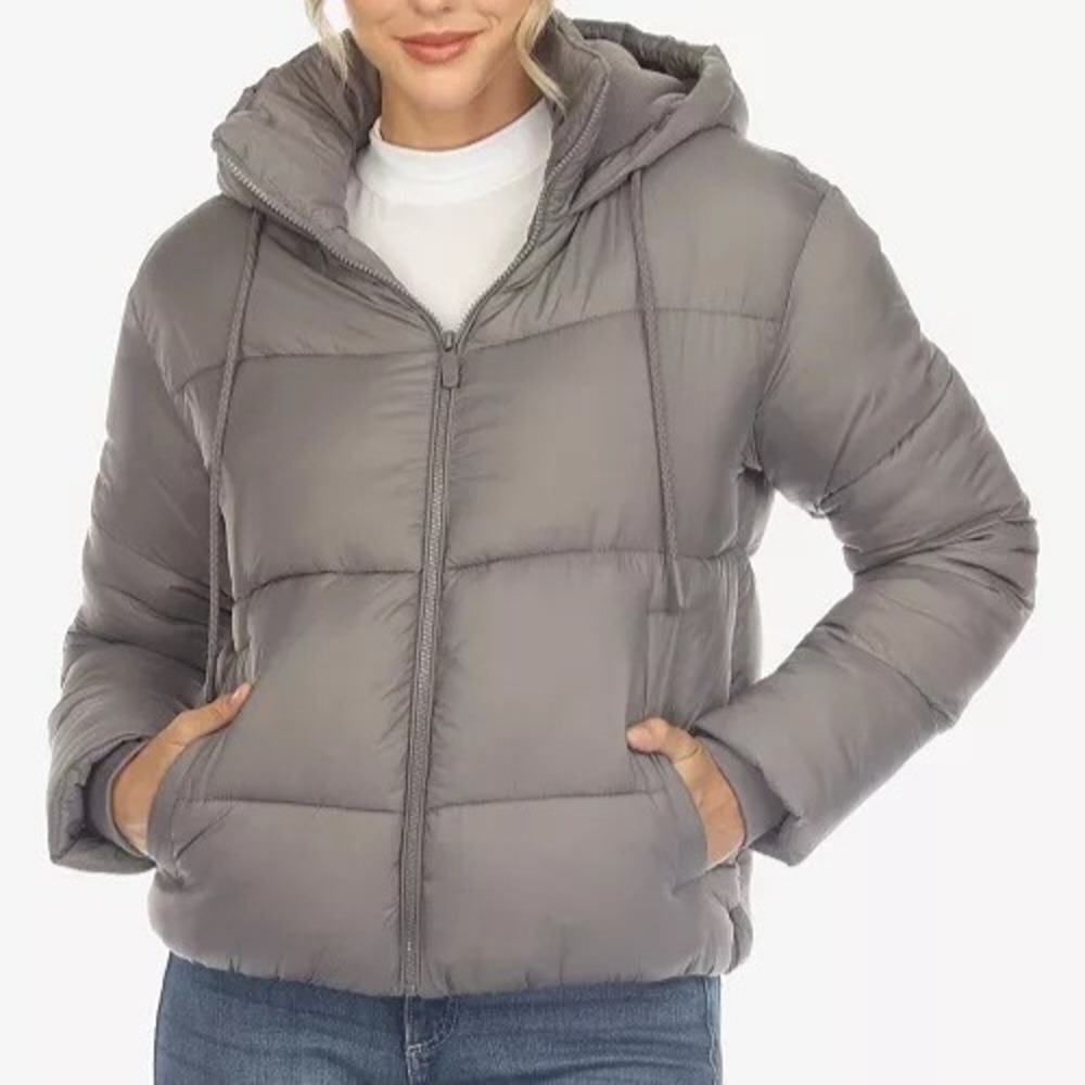 White Mark Cozy Collection Full Front Zip Hooded Bomber Puffer Jacket Womens 1XL